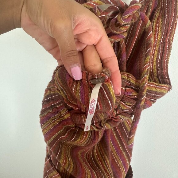 Free People Sundaze For Surfin' Jumpsuit M Red Clay Combo Striped Cotton Boho - Picture 10 of 12